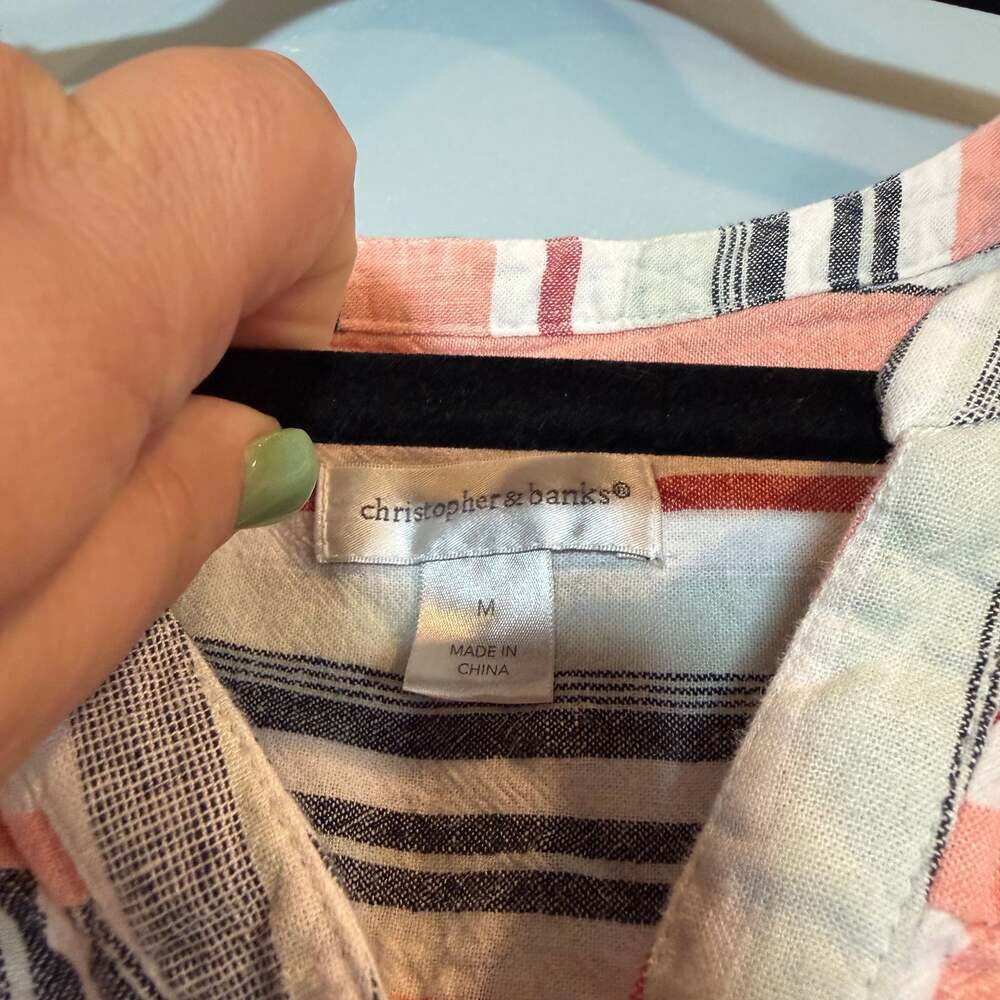 Christopher & Banks Striped Linen Blend Sleeveless Dress – Size Medium - Picture 2 of 5